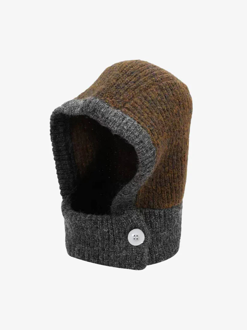 Chunky Knit Color-Block Balaclava with Button Closure