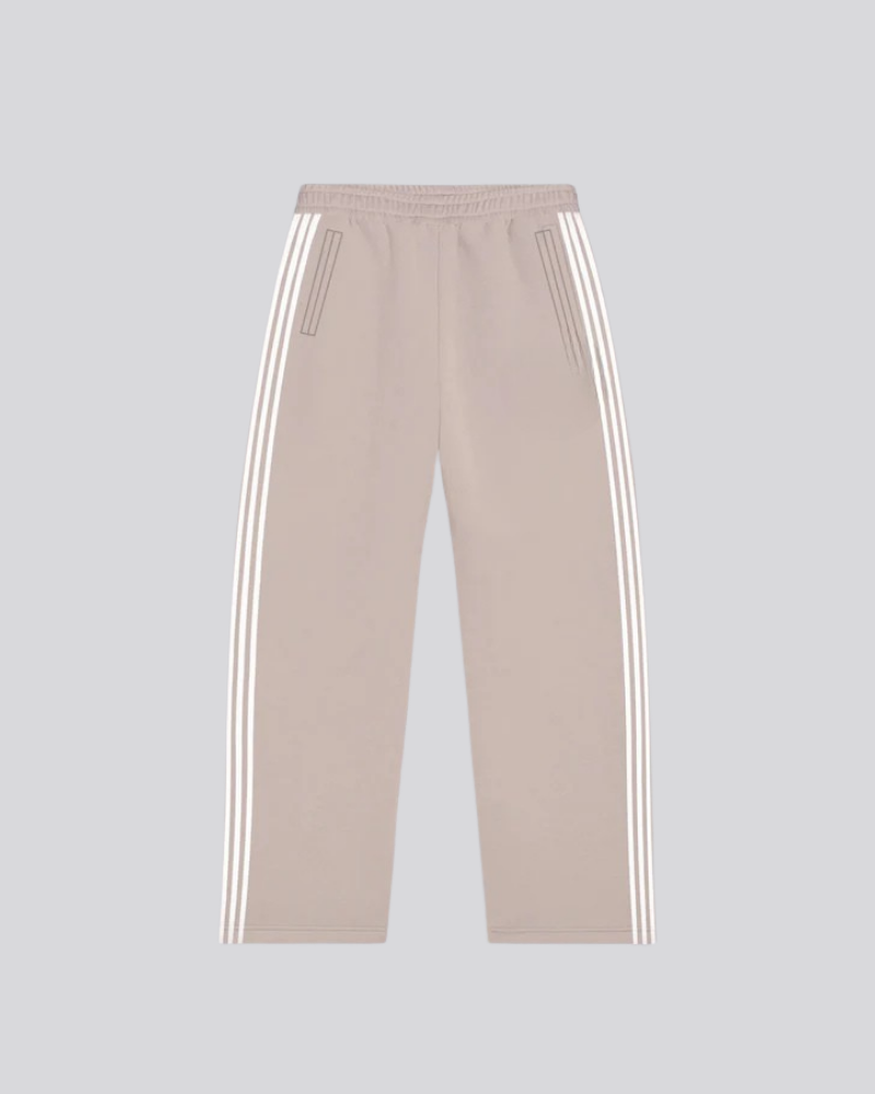 Unisex Wide-Leg Side-Stripe Track Pants - Beige
