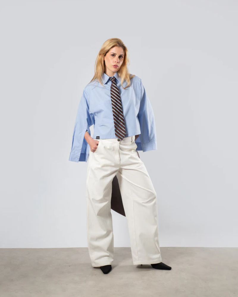 Women's Loose Canvas Pants - Wide Leg Cotton Trousers - Off White