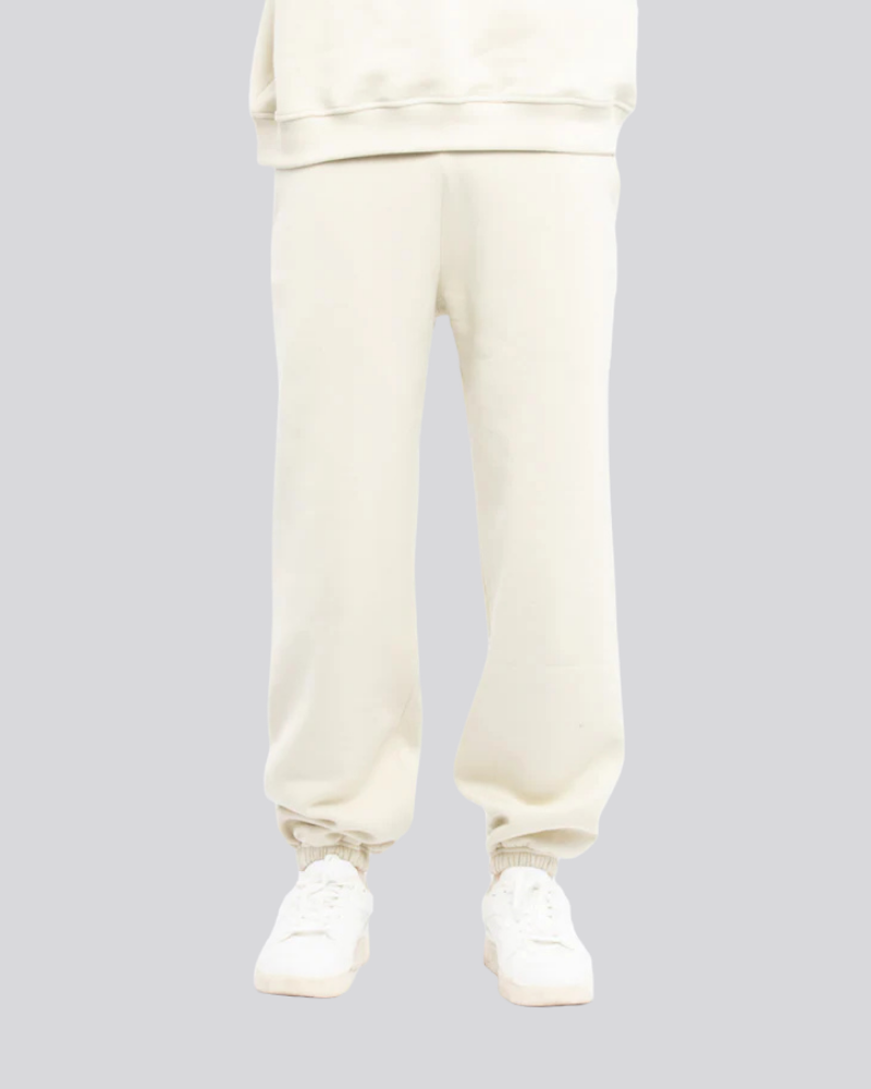 Cream White Heavyweight Joggers with Elasticated Cuffs and Rear Pocket