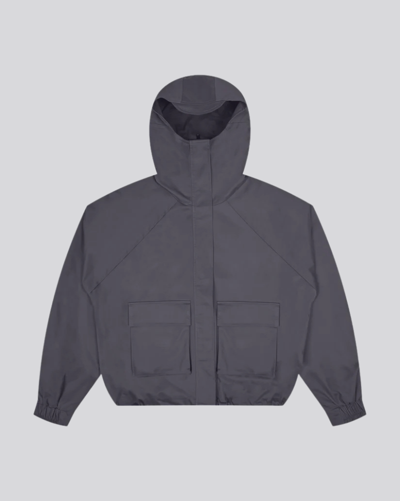 Unisex Charcoal Gray Tactical Hooded Jacket with Large Front Cargo Pockets