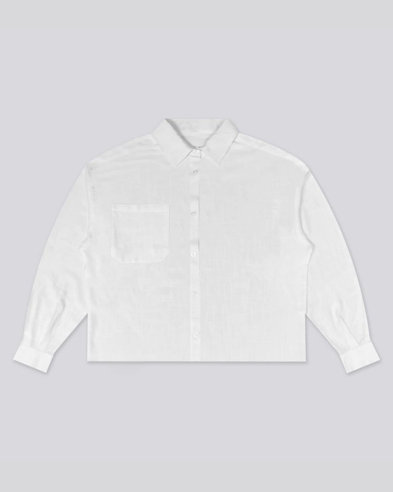 Unisex Long-Sleeve Off-White Linen Shirt with Chest Pocket