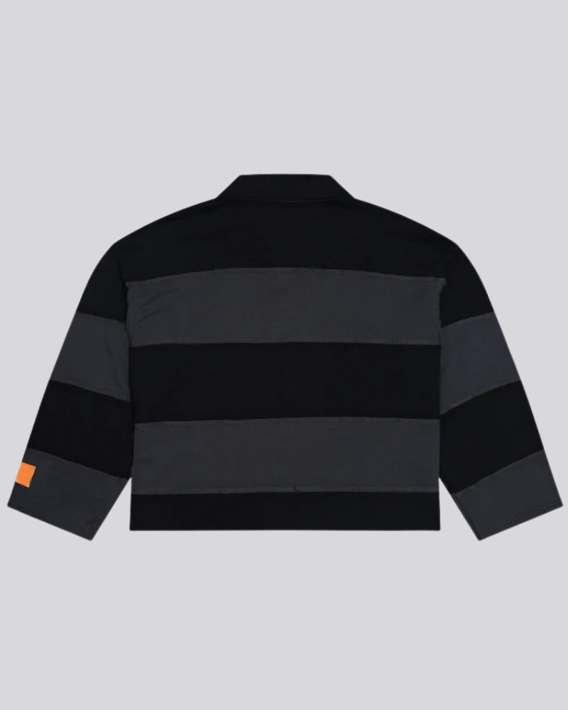 Black and Gray Striped Distressed Short-Sleeve Polo Shirt