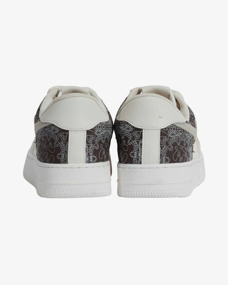 Men's Cream Low-Top Sneakers with Paisley Heel Panel and Rope Laces