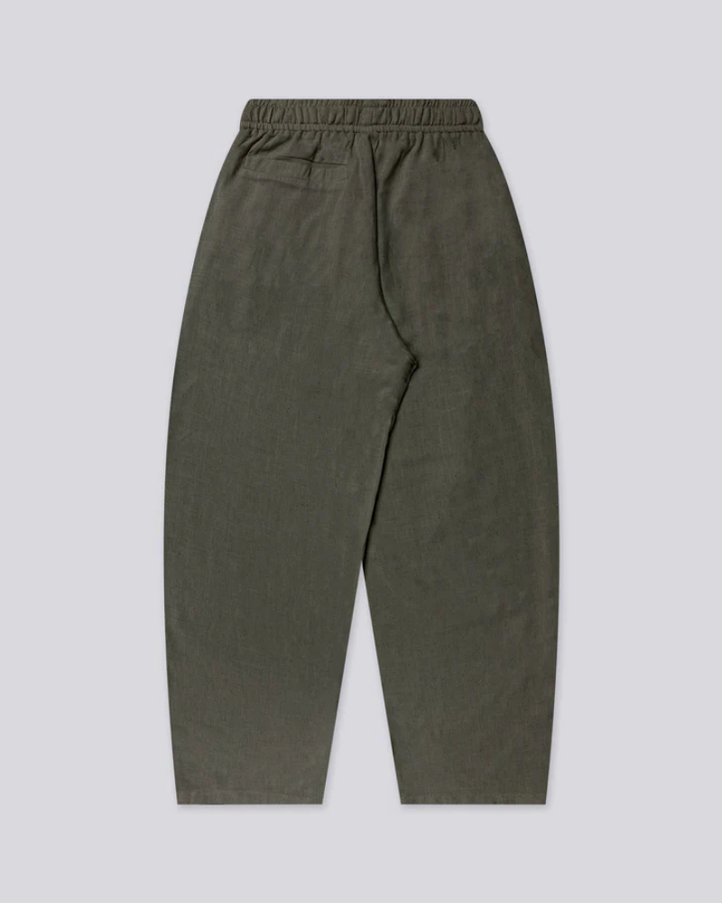 Olive Green Wide-Leg Trousers with Elastic Waist and Contrast Drawstring