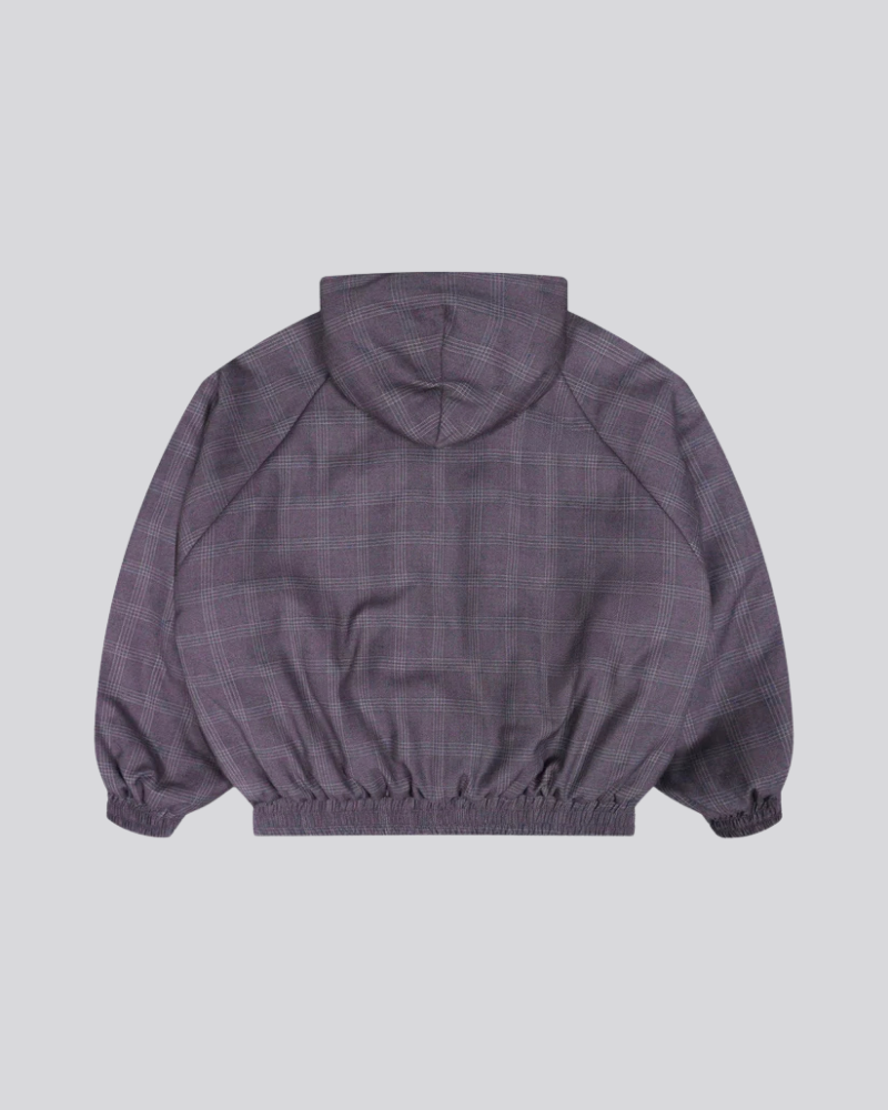 Women's Dark Gray Tartan Hooded Jacket with Full-Zip Front