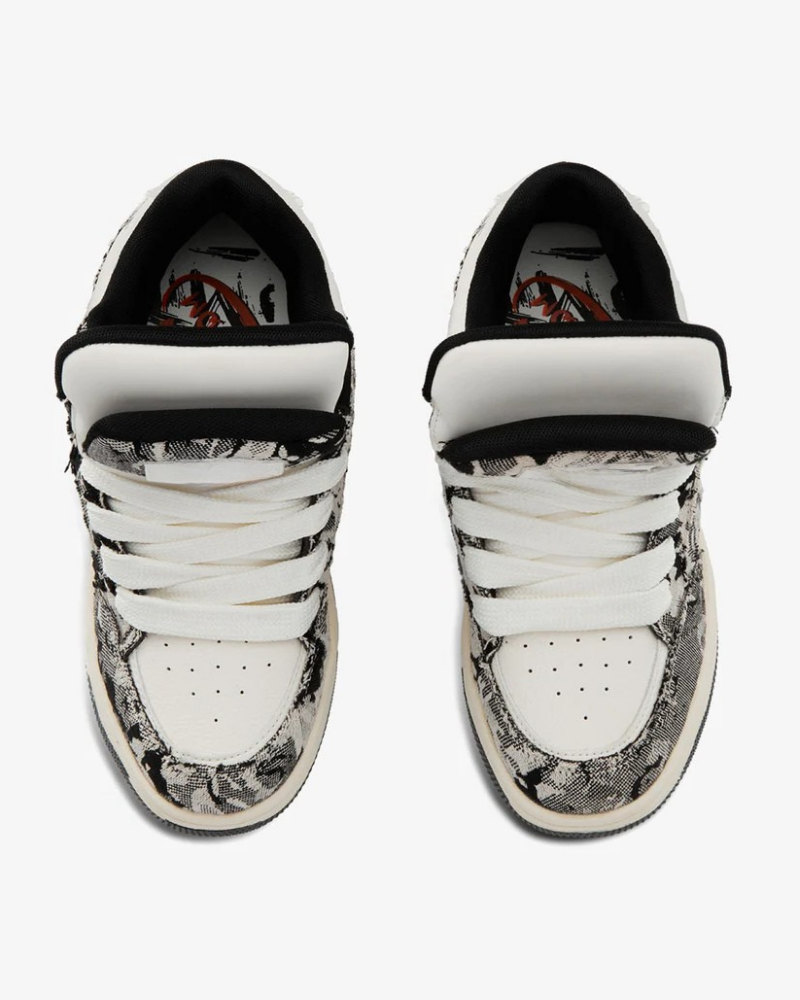 Low-Top Canvas Sneakers with Jacquard Pattern and Deconstructed Detail