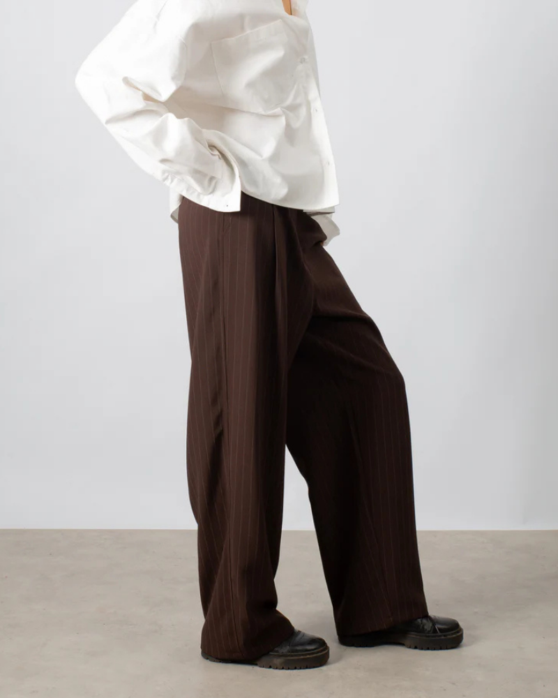 Men’s Wide-Leg Pinstripe Trousers with Elasticated Waist