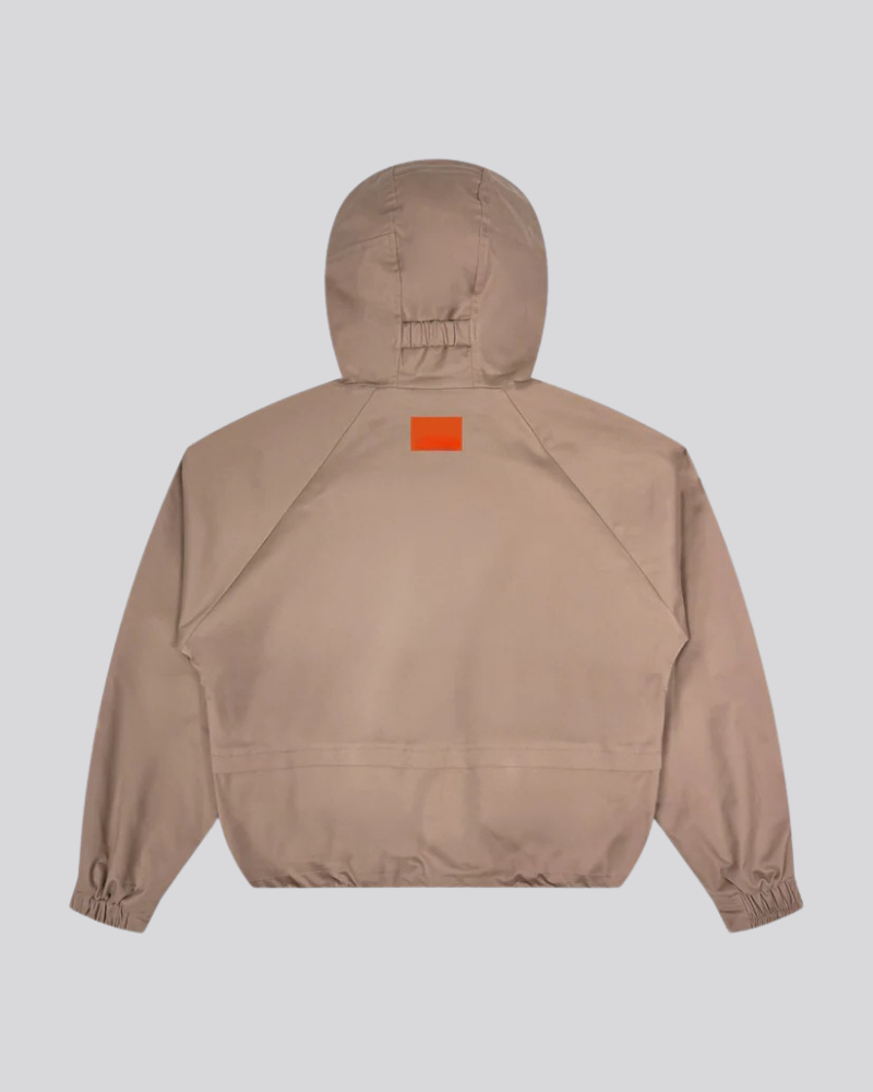 Unisex Tobacco Brown Tactical Hooded Jacket with Large Front Cargo Pockets