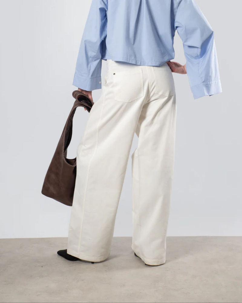 Women's Loose Canvas Pants - Wide Leg Cotton Trousers - Off White