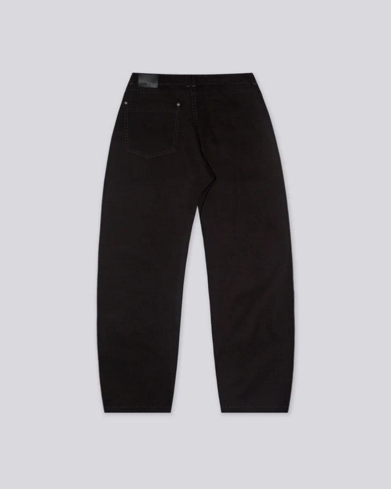 Black Straight-Leg Carpenter Pants with Contrast Stitching and Rivet Details