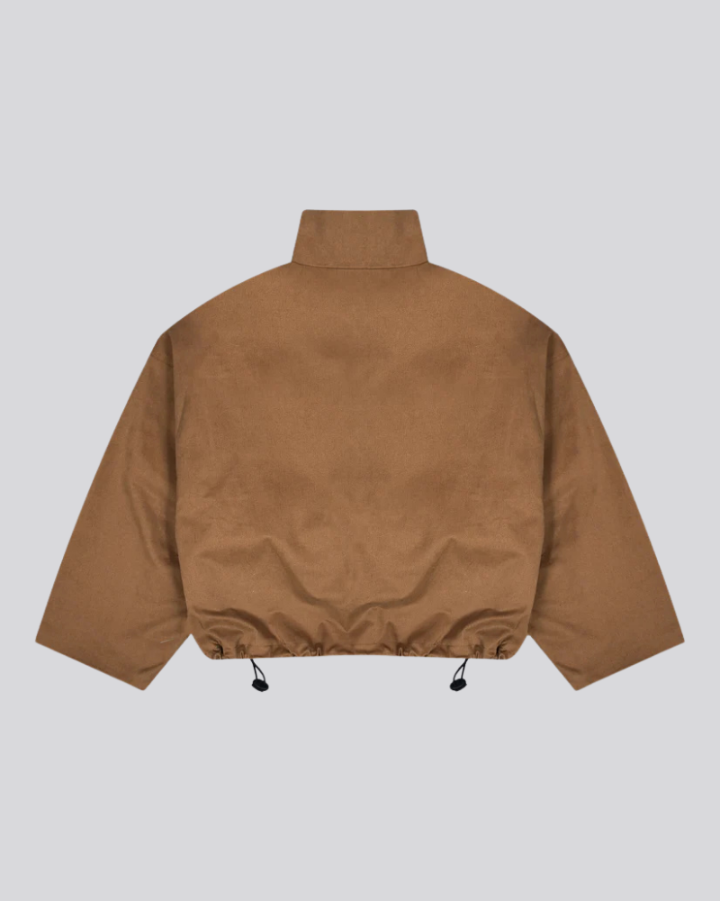 Women's High Neck Zip-Up Jacket in Rust with Adjustable Hem