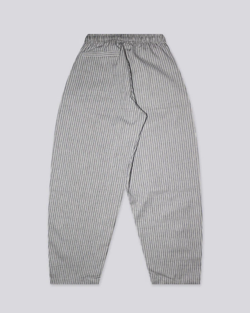Light Gray and White Striped Poplin Baggy Pants with Pleated Front