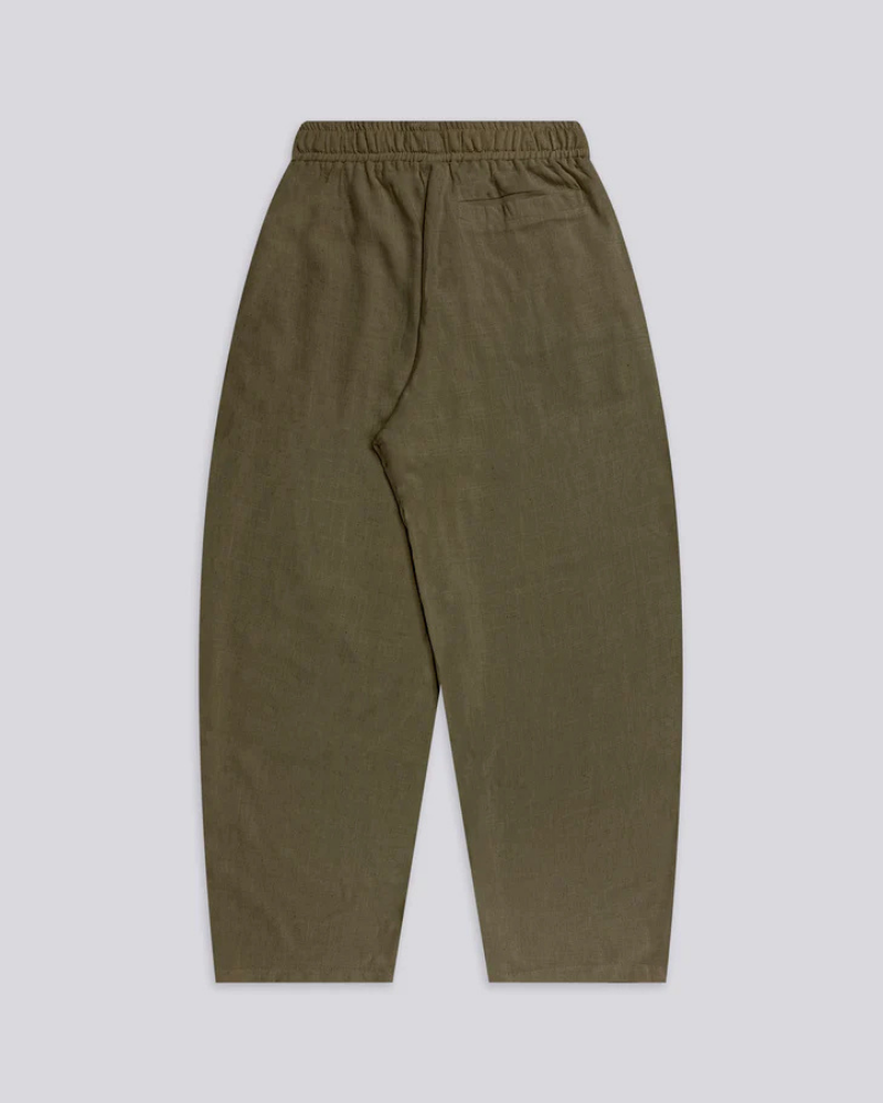 Olive Green Wide-Leg Trousers with Elastic Waist and Contrast Drawstring