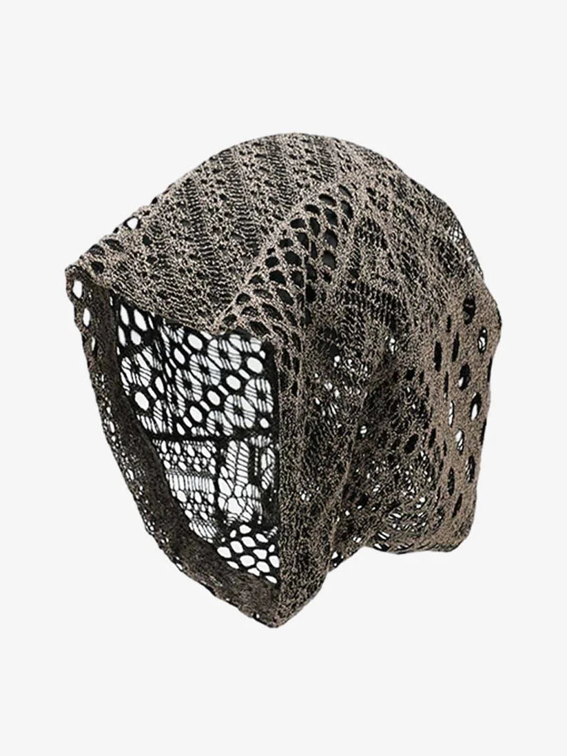 Metallic Open-Weave Mesh Slouch Beanie