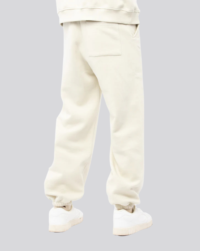 Cream White Heavyweight Joggers with Elasticated Cuffs and Rear Pocket