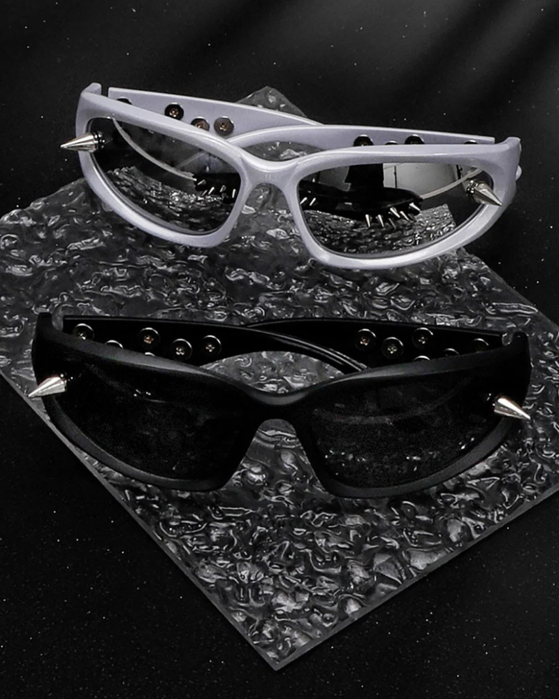 Silver Metallic Spike Embellished Sunglasses