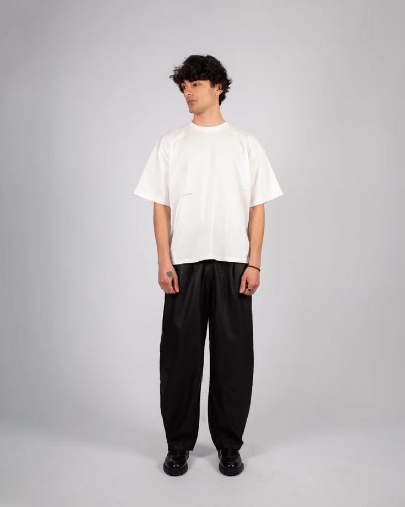 Black Pleated Baggy Tailored Pants with Straight-Leg Fit