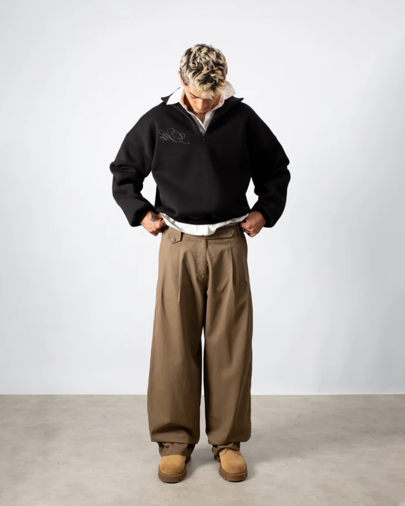 Unisex Wide-Leg Pleated Baggy Trousers