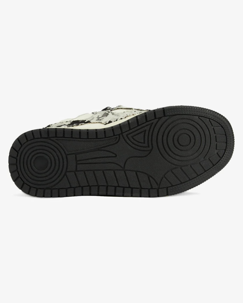 Low-Top Canvas Sneakers with Jacquard Pattern and Deconstructed Detail