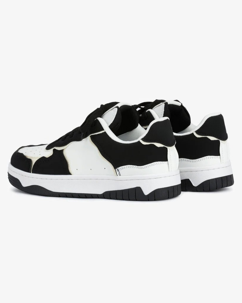 Low-Top Chunky Skate Sneakers in Black and White with Wide Laces