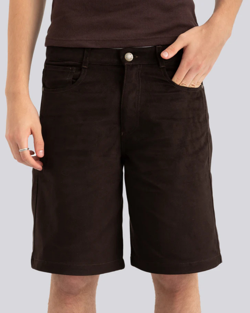 Unisex Dark Brown Baggy Denim Shorts with 5-Pocket Styling