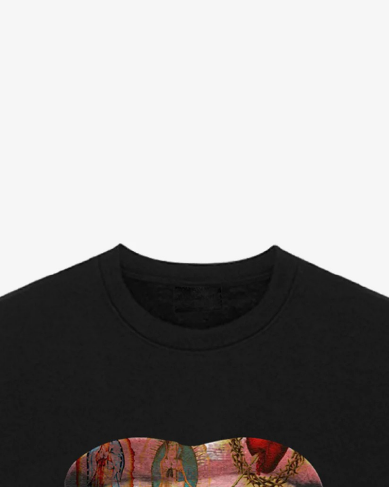 Charcoal Waffle Knit Crewneck Sweatshirt with Vintage Emblem Graphic