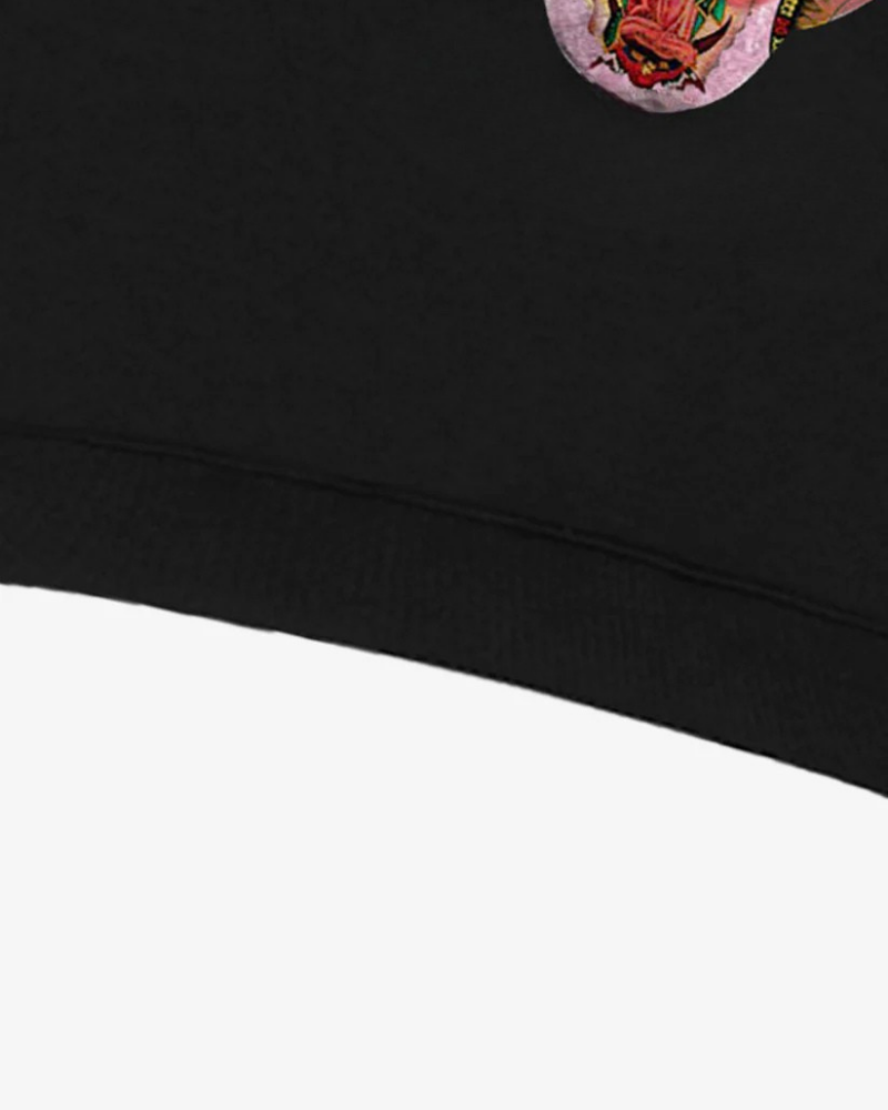 Charcoal Waffle Knit Crewneck Sweatshirt with Vintage Emblem Graphic