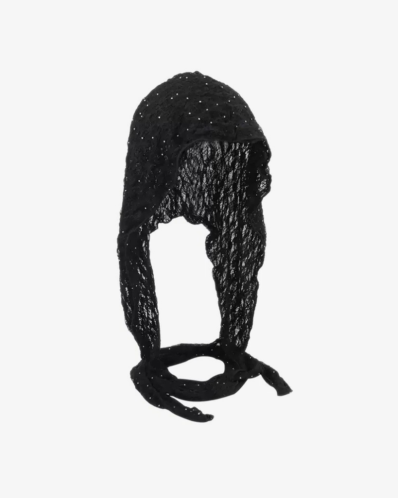 Sheer Lace Bonnet with Long Tie Straps