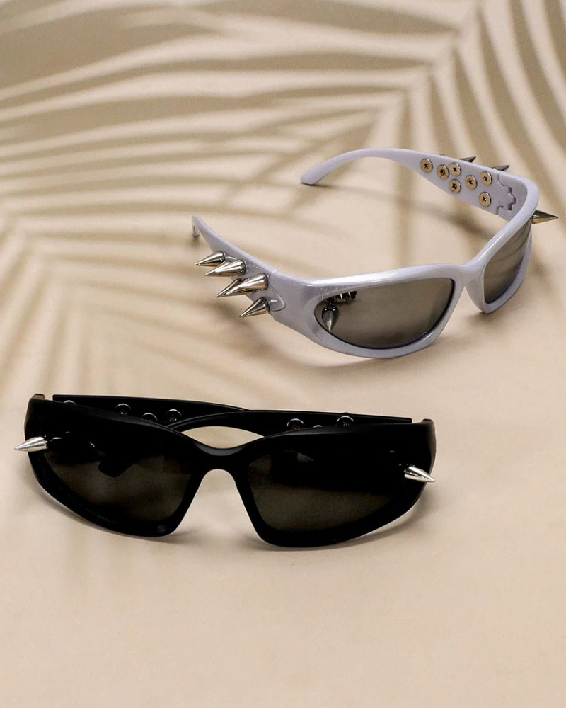 Silver Metallic Spike Embellished Sunglasses
