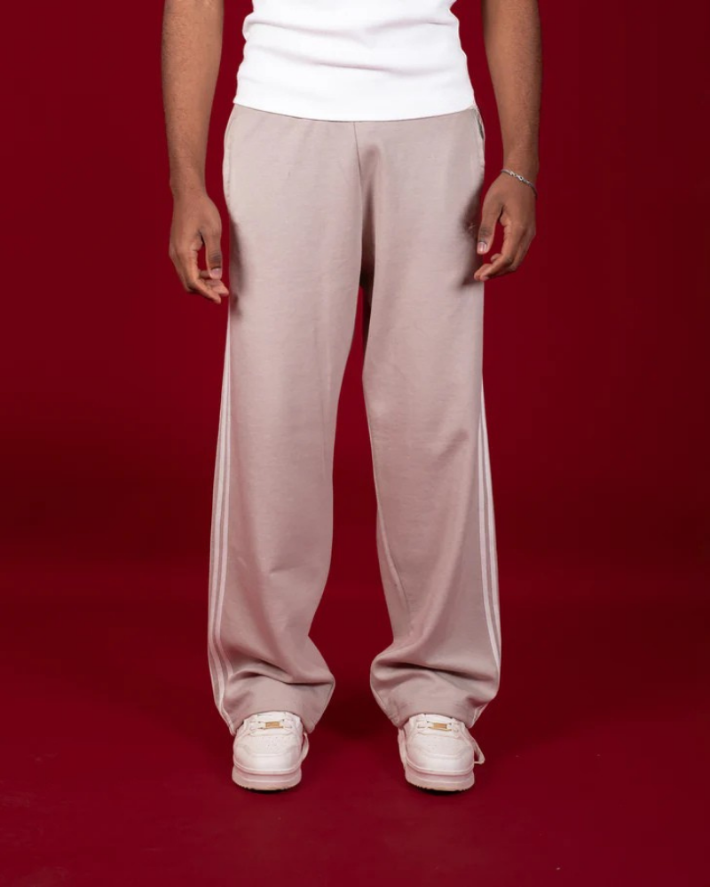 Unisex Wide-Leg Side-Stripe Track Pants - Beige