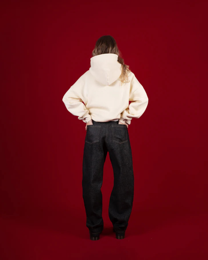 Cream Graphic Print Hoodie with Silhouette and Pink Stars Design