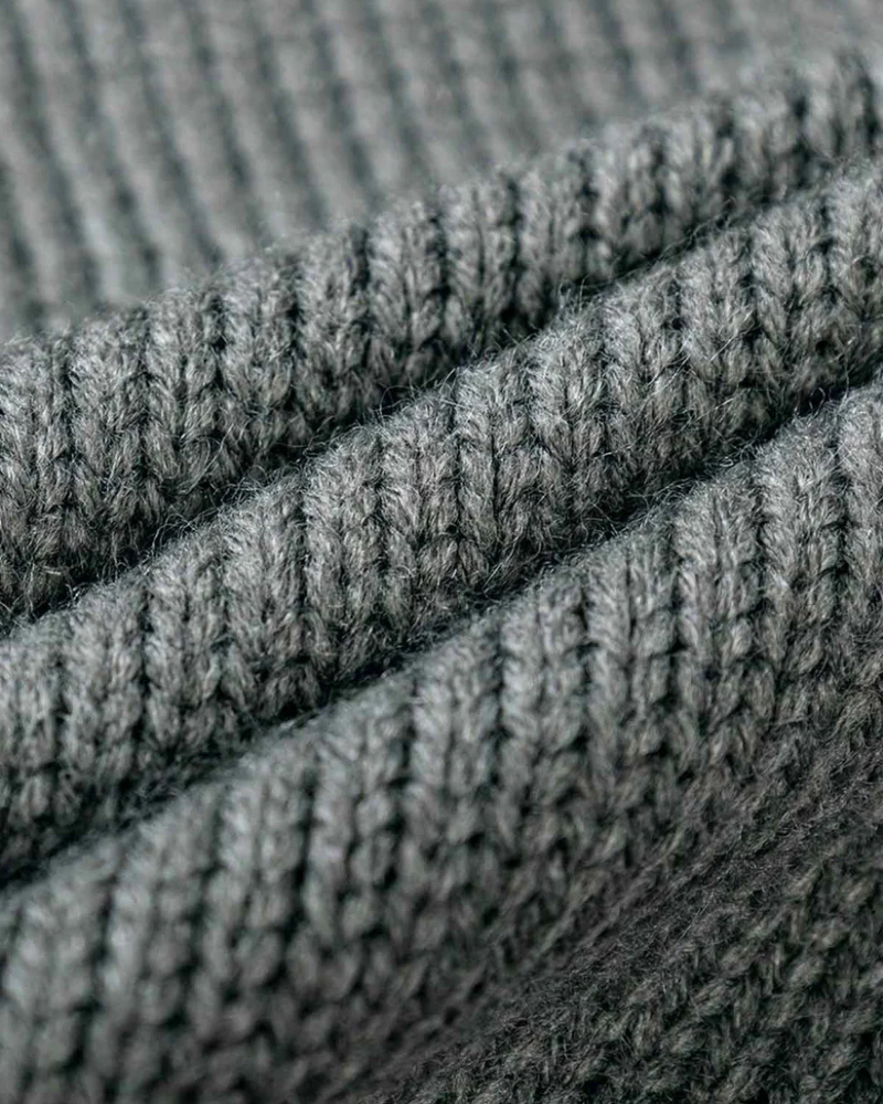 Grey Asymmetric Irregular Knit Hooded Sweater with Button Placket