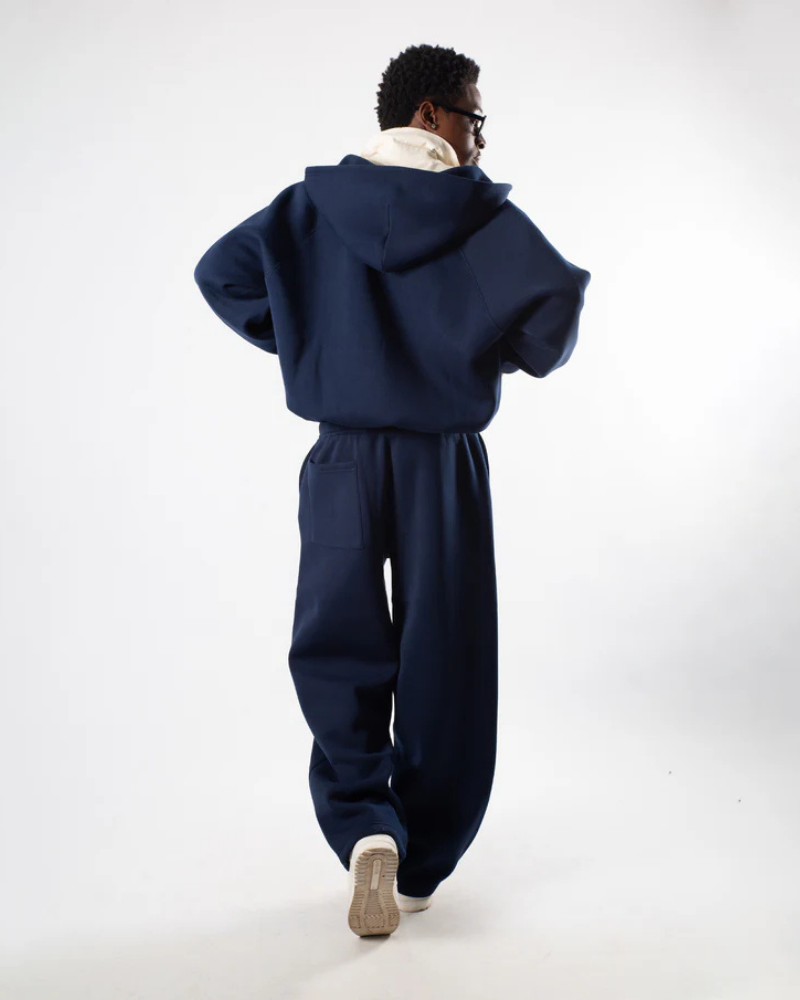 Navy Blue Raglan Sleeve Full-Zip Hoodie with Chest