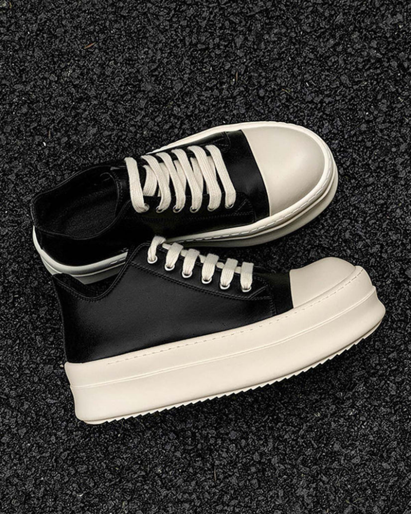 Black Low-Top Chunky Platform Sneakers with Cream Bulbous Toe Cap