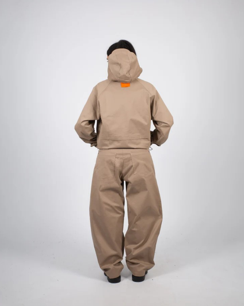 Unisex Tobacco Brown Tactical Hooded Jacket with Large Front Cargo Pockets