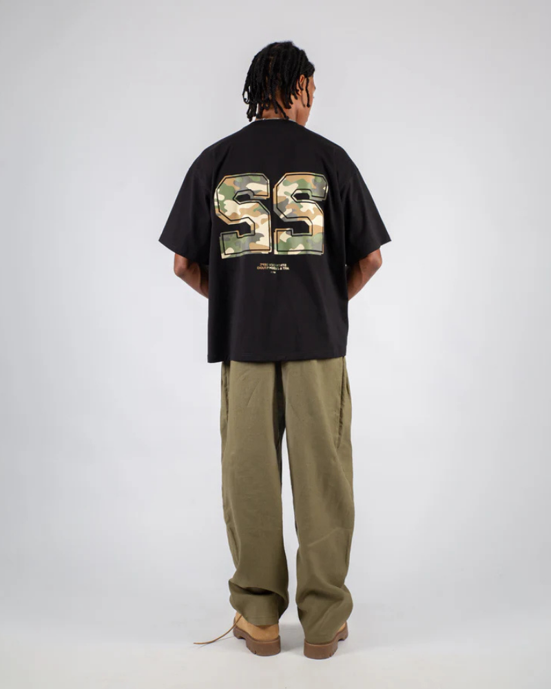 Olive Green Wide-Leg Trousers with Elastic Waist and Contrast Drawstring