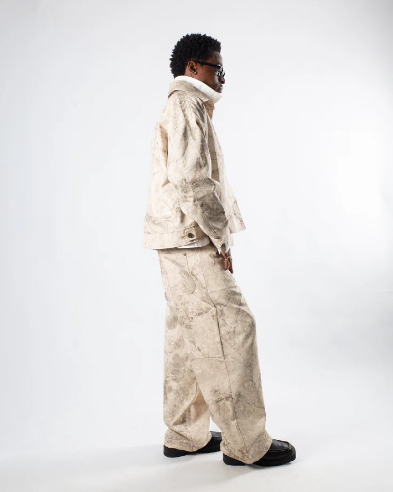 Unisex Sand Moss Camouflage Patterned Jacket with Full Button Front