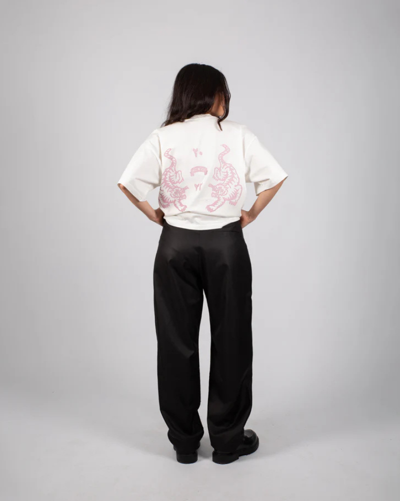 Black Pleated Baggy Tailored Pants with Straight-Leg Fit