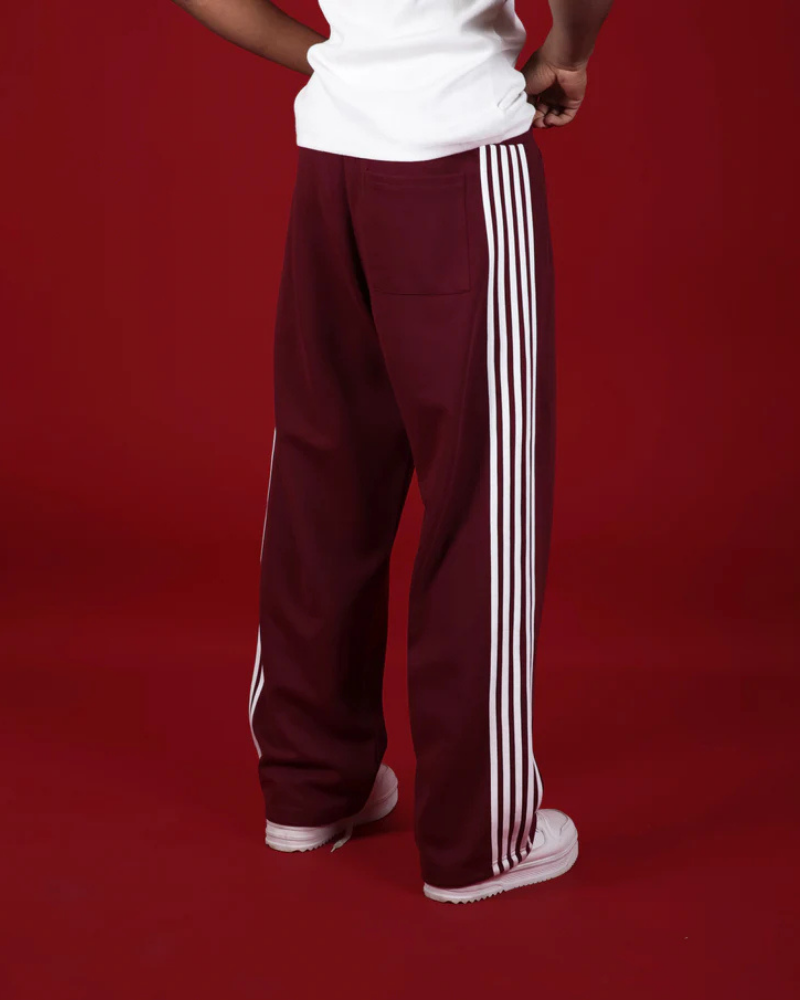 Unisex Wide-Leg Side-Stripe Track Pants - Burgundy