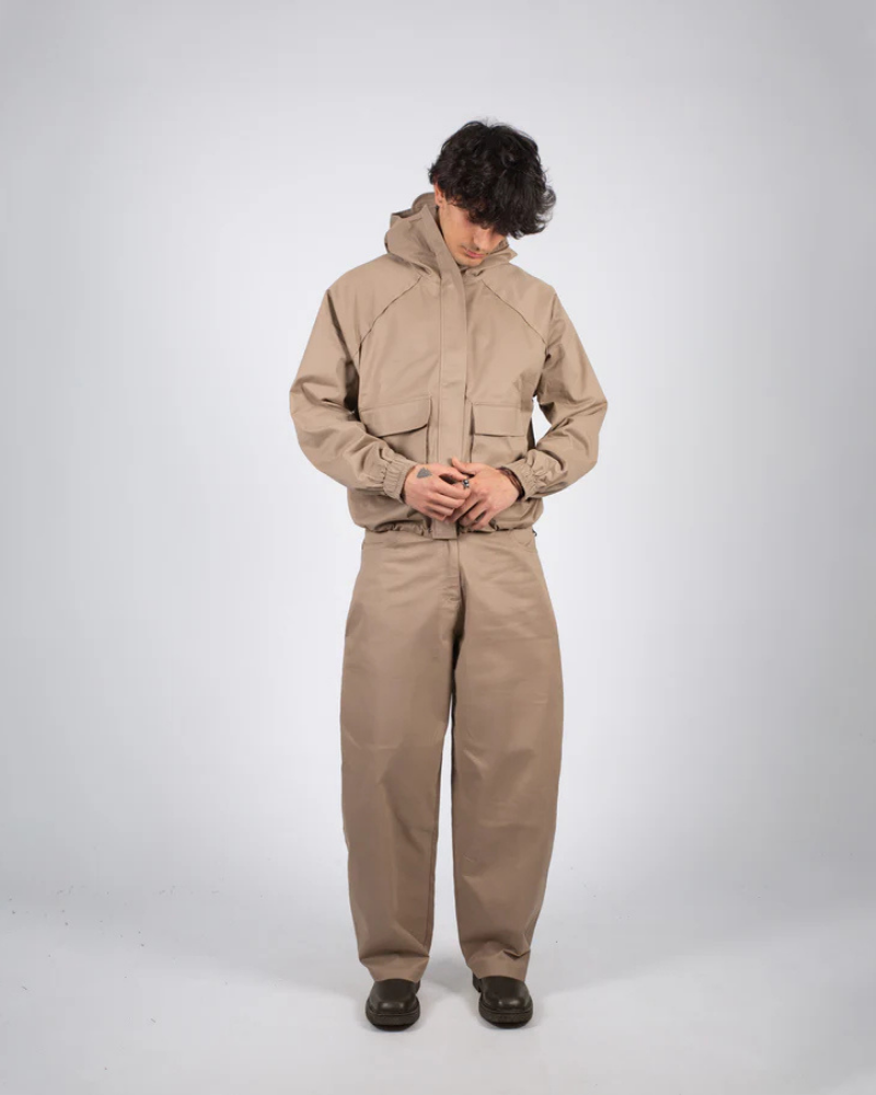 Unisex Tobacco Brown Tactical Hooded Jacket with Large Front Cargo Pockets