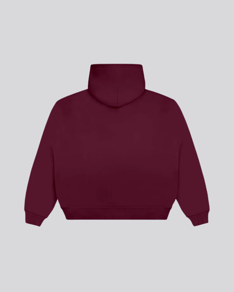 Men’s Burgundy Raglan Zip-Up Hoodie with Kangaroo Pockets
