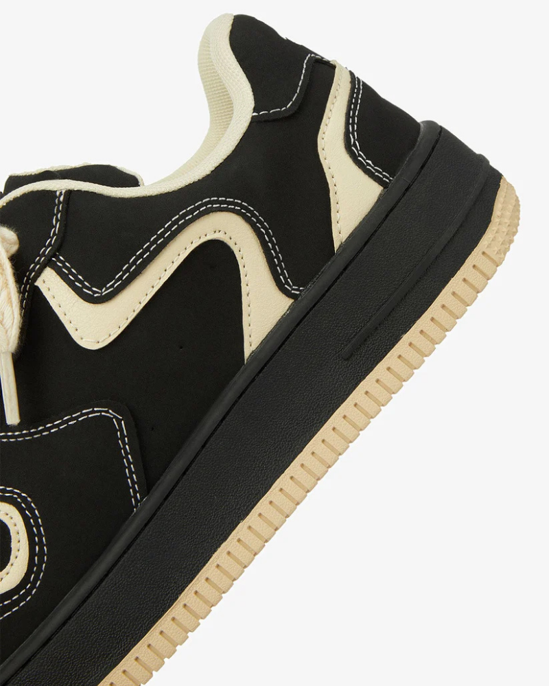 Low-Top Synthetic Leather Skate Shoes with Wave Panels and Braided Laces