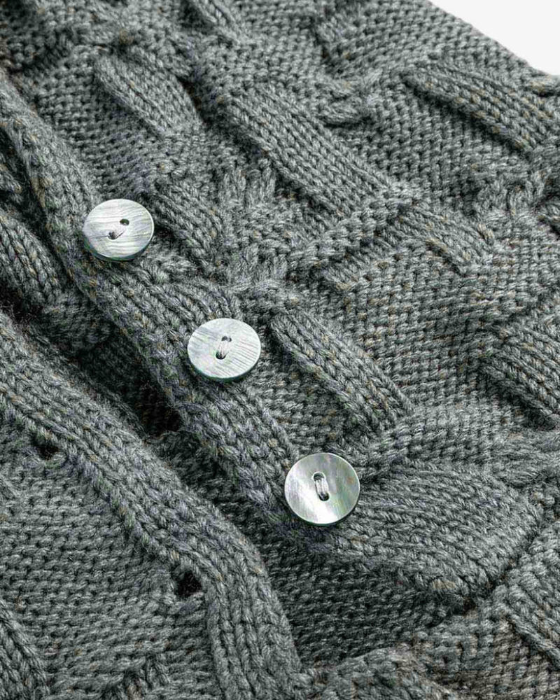 Grey Asymmetric Irregular Knit Hooded Sweater with Button Placket