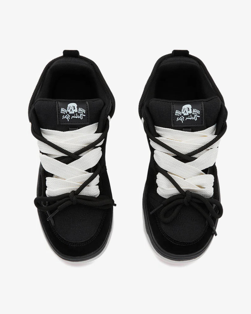Low-Top Athletic Sneakers in Cream and Black with Reflective-Style Overlays