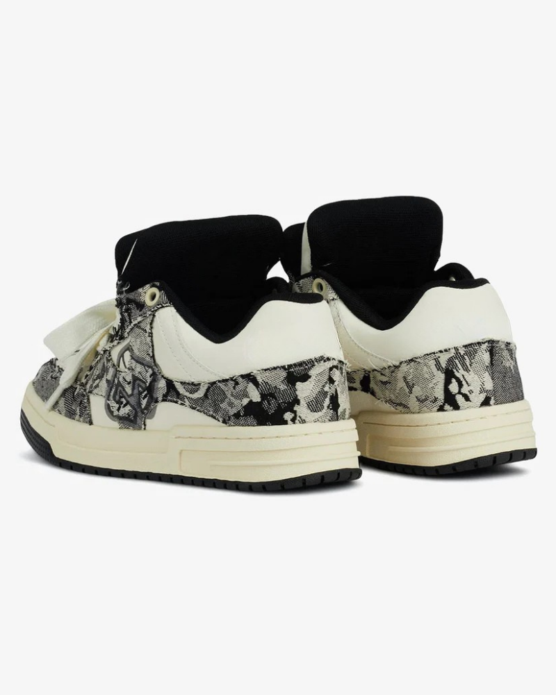 Low-Top Canvas Sneakers with Jacquard Pattern and Deconstructed Detail