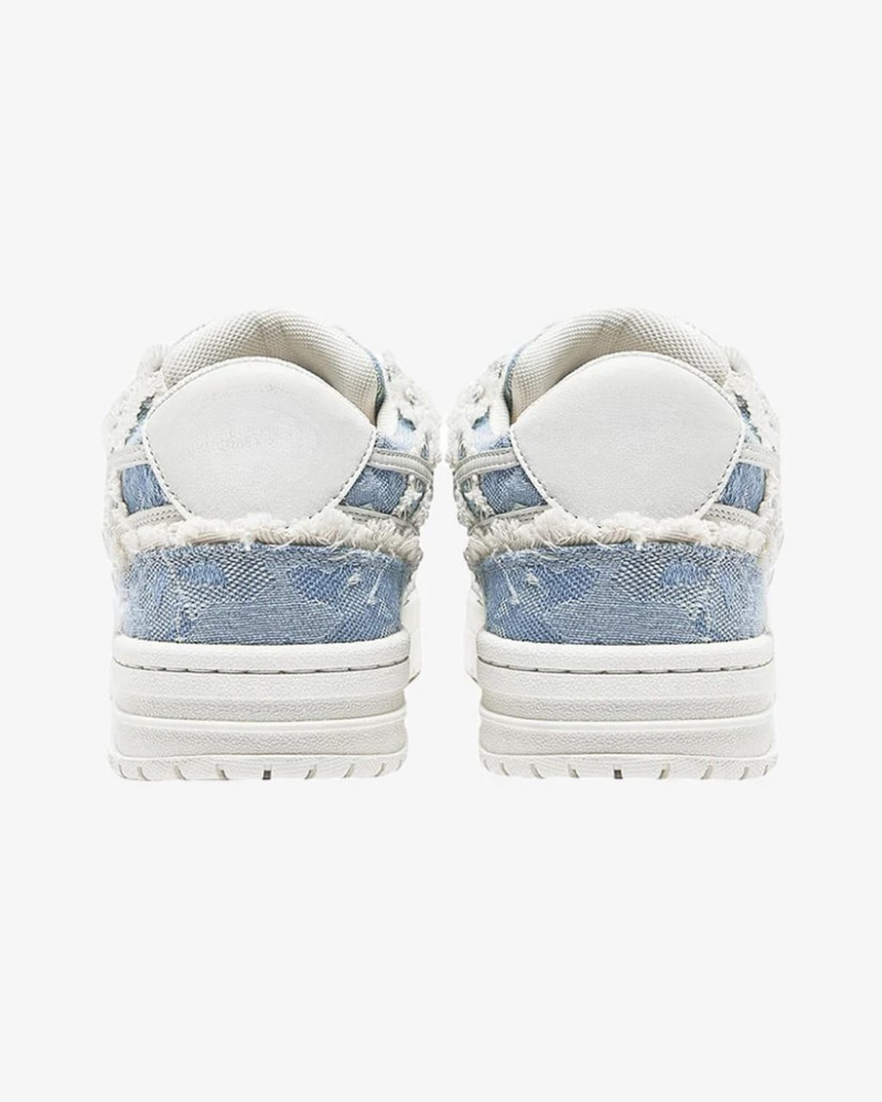 Low-Top Distressed Denim Sneakers with Star Applique