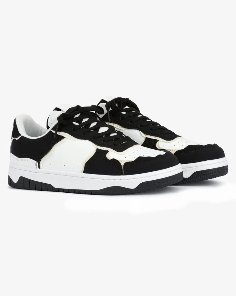 Low-Top Chunky Skate Sneakers in Black and White with Wide Laces