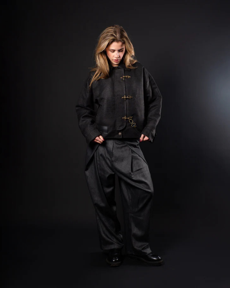 Unisex Fireman Clasp Cotton Canvas Jacket – Black