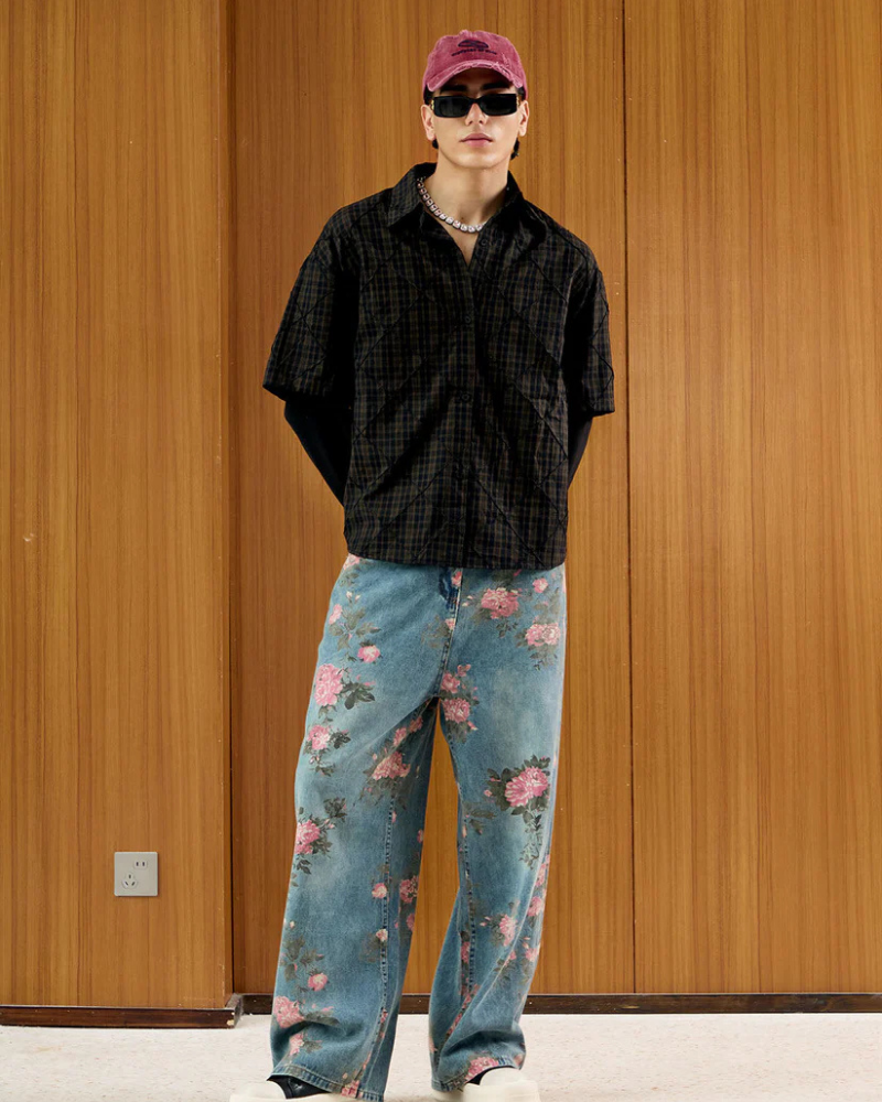 Distressed Washed Baseball Cap with Embroidered Graphic and Ripped Brim